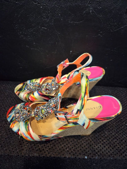 Gianni Bini Multi Colored Floral Cork Wedges (sz 10)