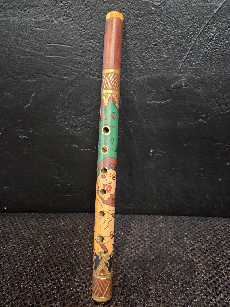 Hand Carved Hand Painted Wood Folk Art Flute