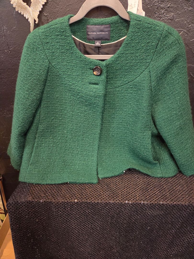Banana Republic Green Crop Jacket 100% Wool