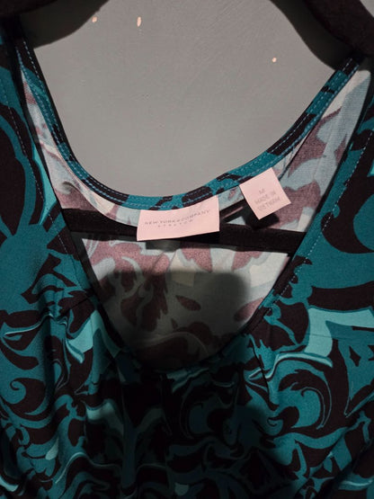 New York & Company Paisley Teal/Black Top Medium