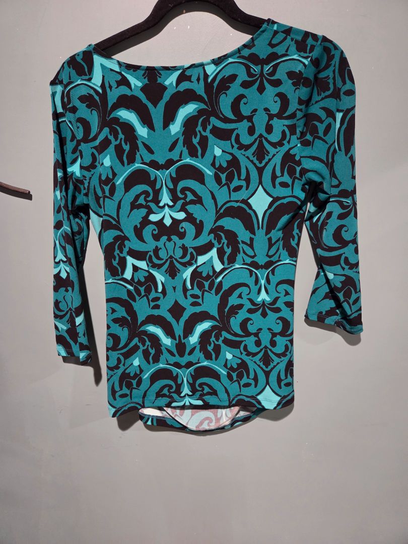 New York & Company Paisley Teal/Black Top Medium
