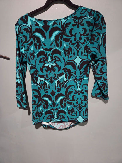 New York & Company Paisley Teal/Black Top Medium
