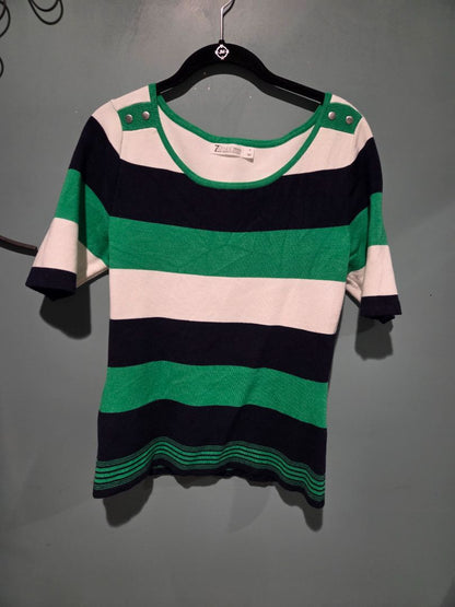 7th Avenue New York & Company Green/Blue/White Striped knit top Medium