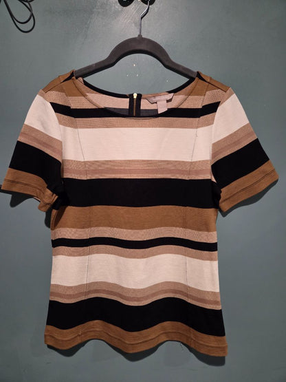Banana Republic White/Brown/Gold/Black Striped top size 8