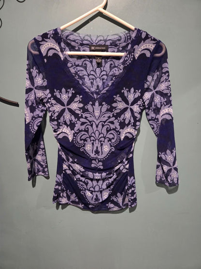 INC International Concepts Blue/Cream/Black Blouse Medium