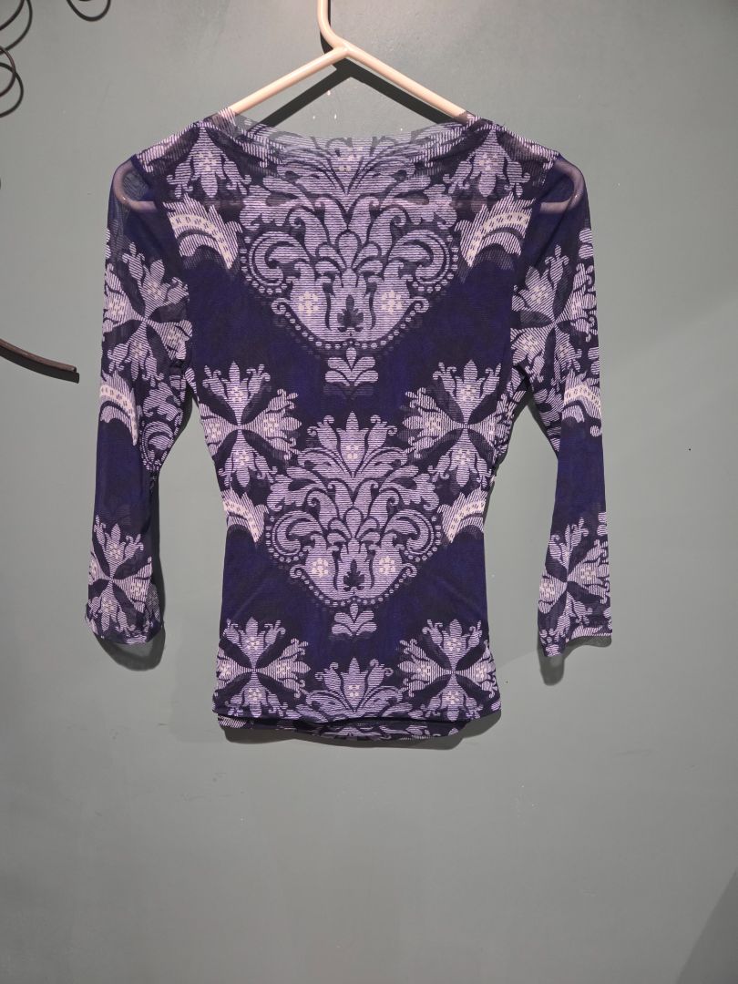 INC International Concepts Blue/Cream/Black Blouse Medium