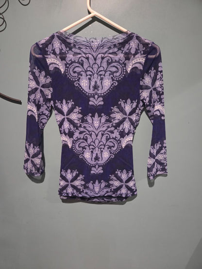 INC International Concepts Blue/Cream/Black Blouse Medium