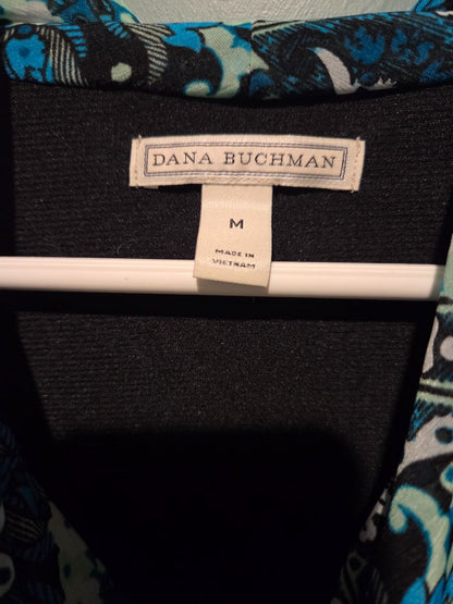 Dana Buchman Cowl Neck Blue/Teal/Black/White top Medium
