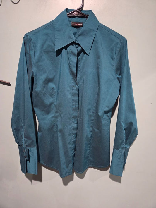 New York & Company Green Long Sleeve Blouse Medium