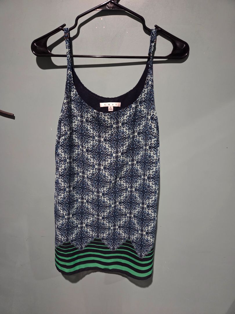 Cabi Cami Top Tank Green/Blue Damask Stripe Small