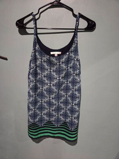 Cabi Cami Top Tank Green/Blue Damask Stripe Small