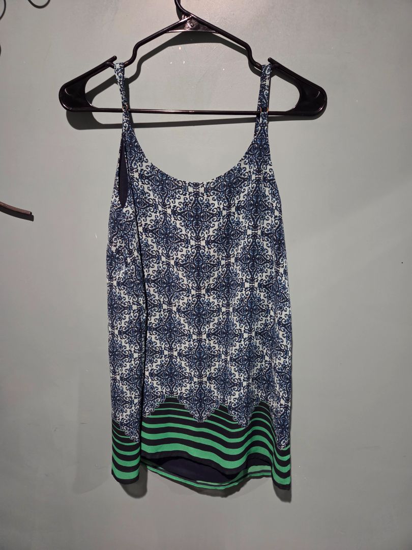 Cabi Cami Top Tank Green/Blue Damask Stripe Small