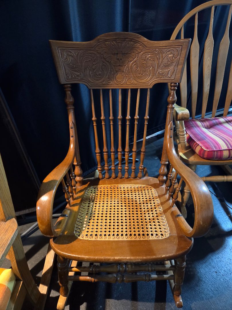Animal Engraved Face Rocking Chair w/caned seat