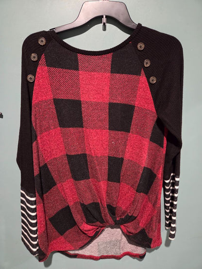 Maurices Red/Black Plaid Long Sleeve Top Small