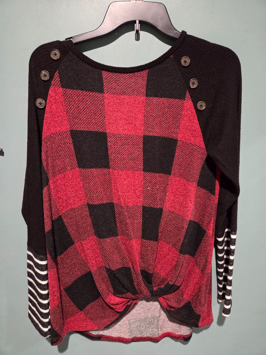 Maurices Red/Black Plaid Long Sleeve Top Small
