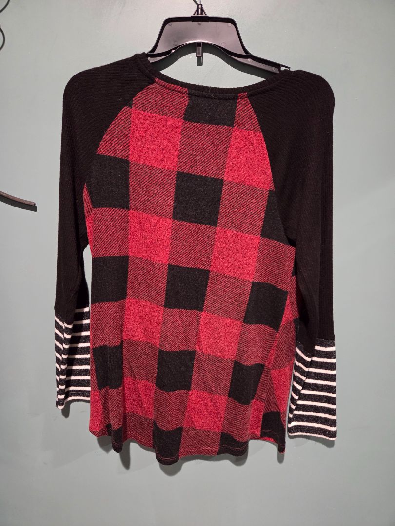 Maurices Red/Black Plaid Long Sleeve Top Small