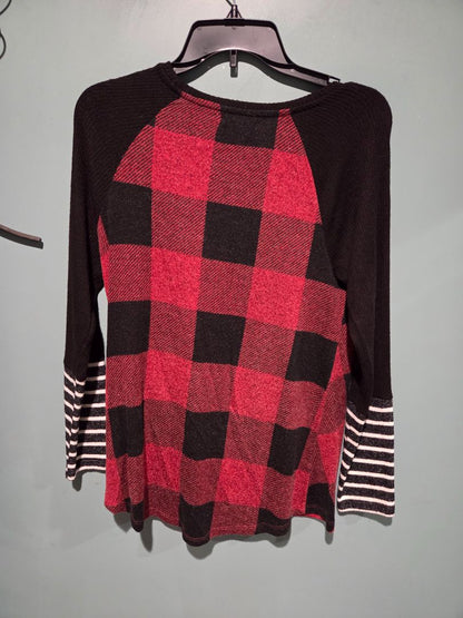 Maurices Red/Black Plaid Long Sleeve Top Small