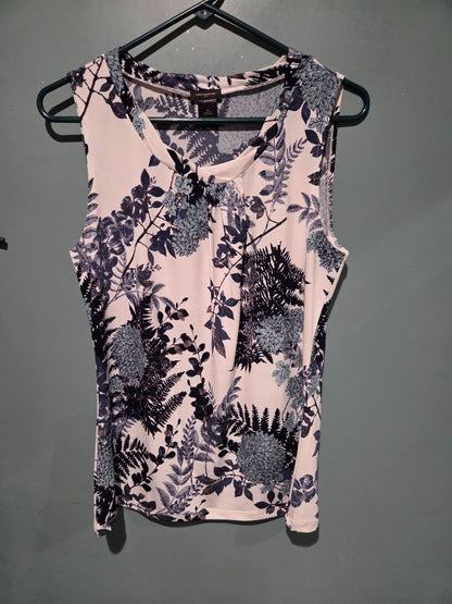 Ann Taylor White/Blue Flowers Sleeveless top Medium
