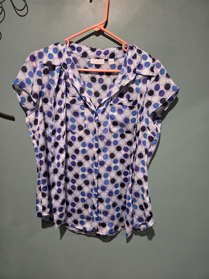 New York & Company Short Sleeve Polka Dot Top Medium