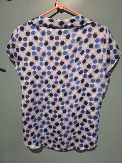 New York & Company Short Sleeve Polka Dot Top Medium