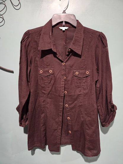 Maurices Long Sleeve Brown Button Down Top Large
