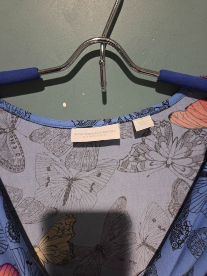 New York & Company Stretch Sleeveless Blue butterflies Medium