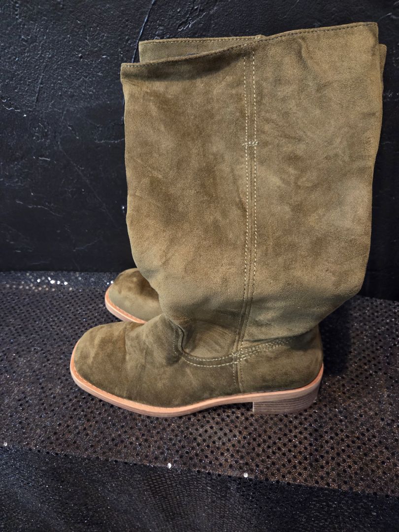 Green Faux Suede Boots size 8