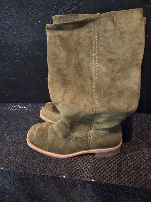 Green Faux Suede Boots size 8