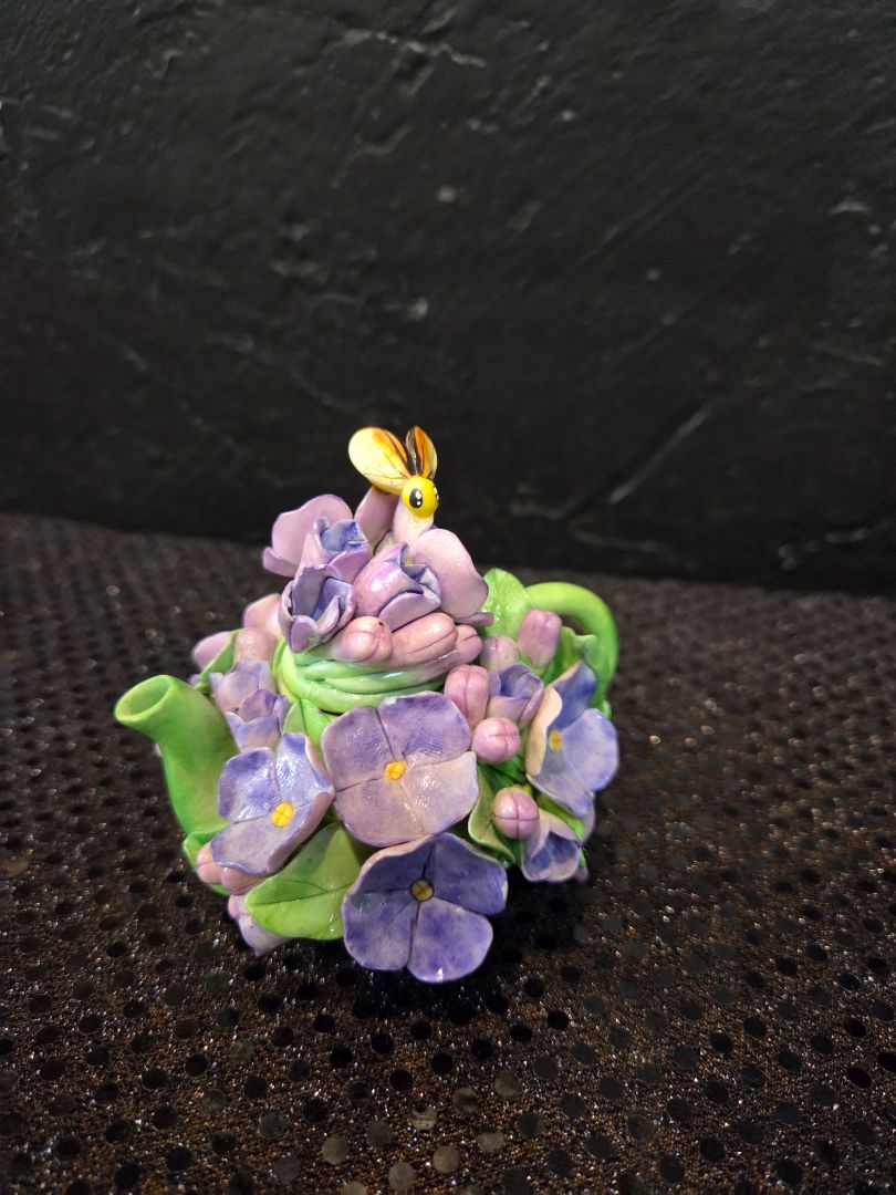 Vintage Miniature Flower Shaped Tea Pot with bumblebee
