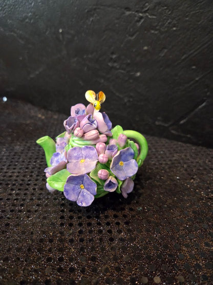Vintage Miniature Flower Shaped Tea Pot with bumblebee