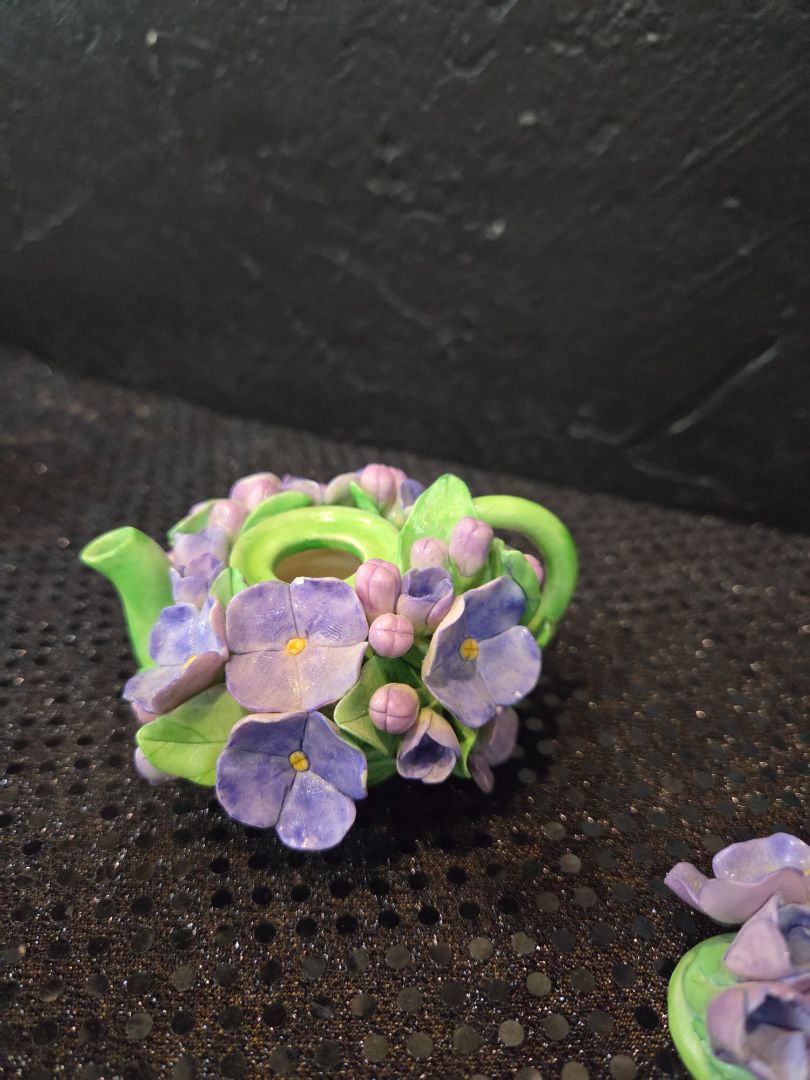 Vintage Miniature Flower Shaped Tea Pot with bumblebee