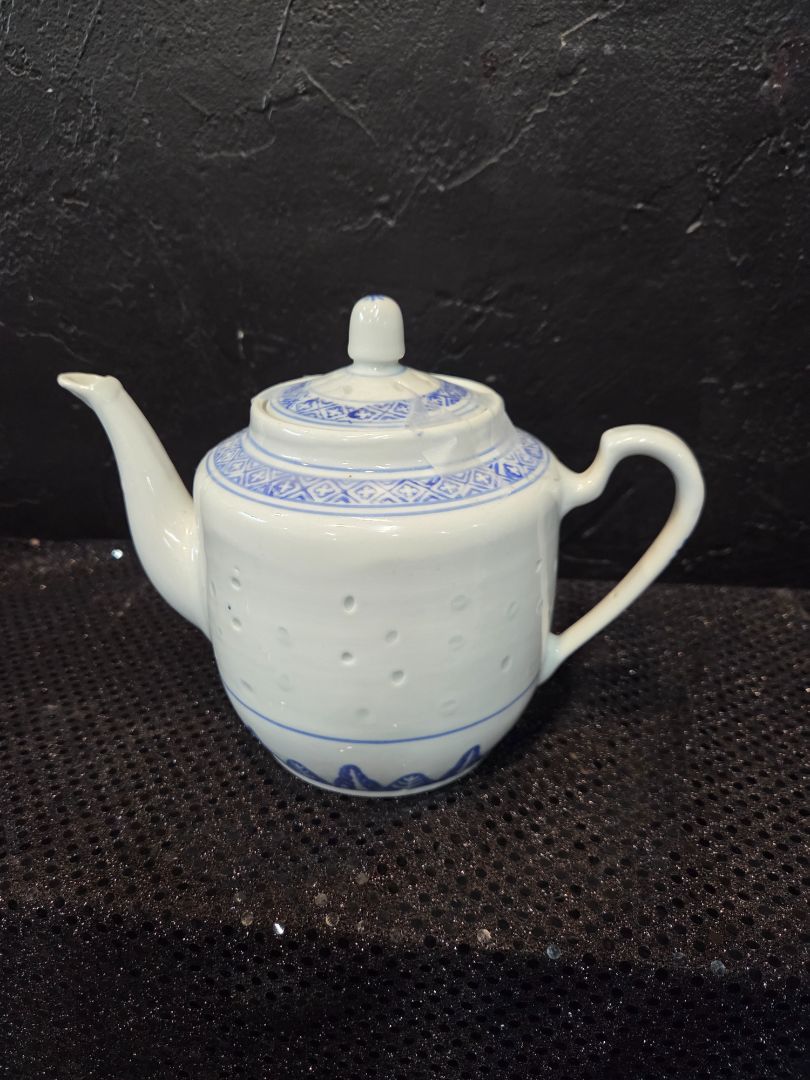 Rice Eyes Blue and White Porcelain Teapot