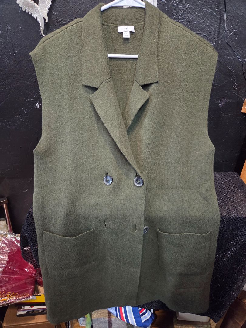 J.Jill Double Breasted Sleeveless Green Tunic Vest Knit PS