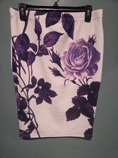 Shein White with Purple Flowers Skirt 0XL