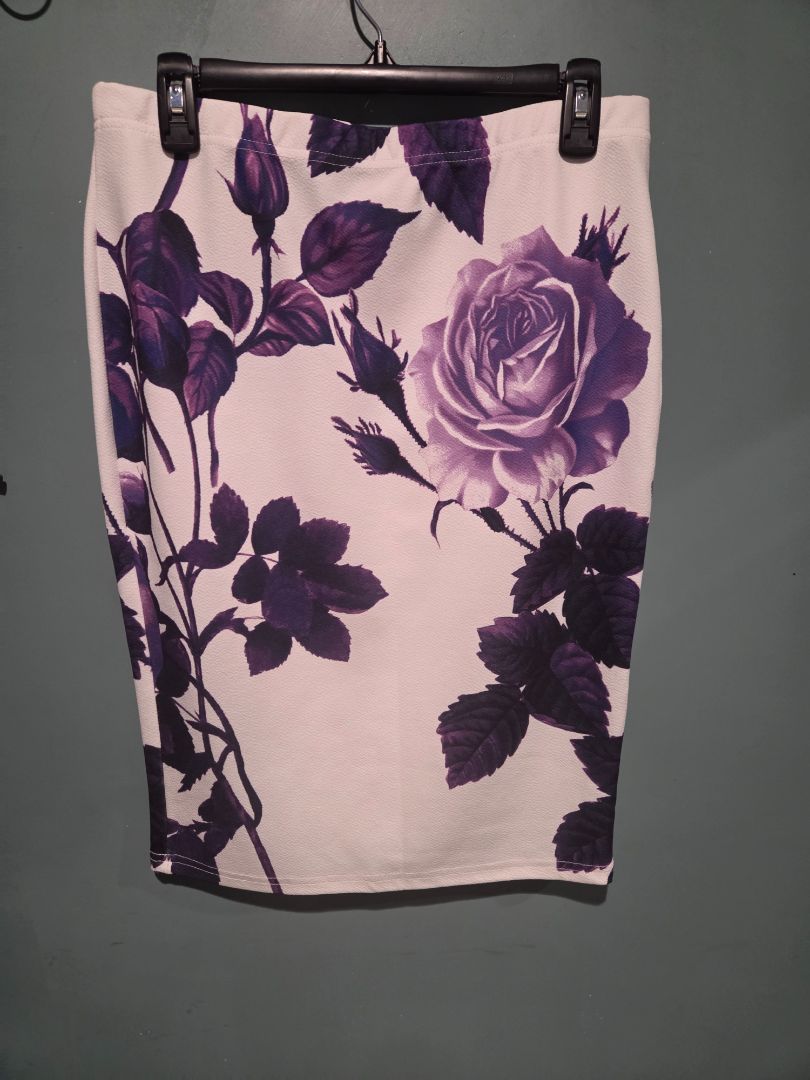 Shein White with Purple Flowers Skirt 0XL