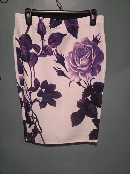 Shein White with Purple Flowers Skirt 0XL