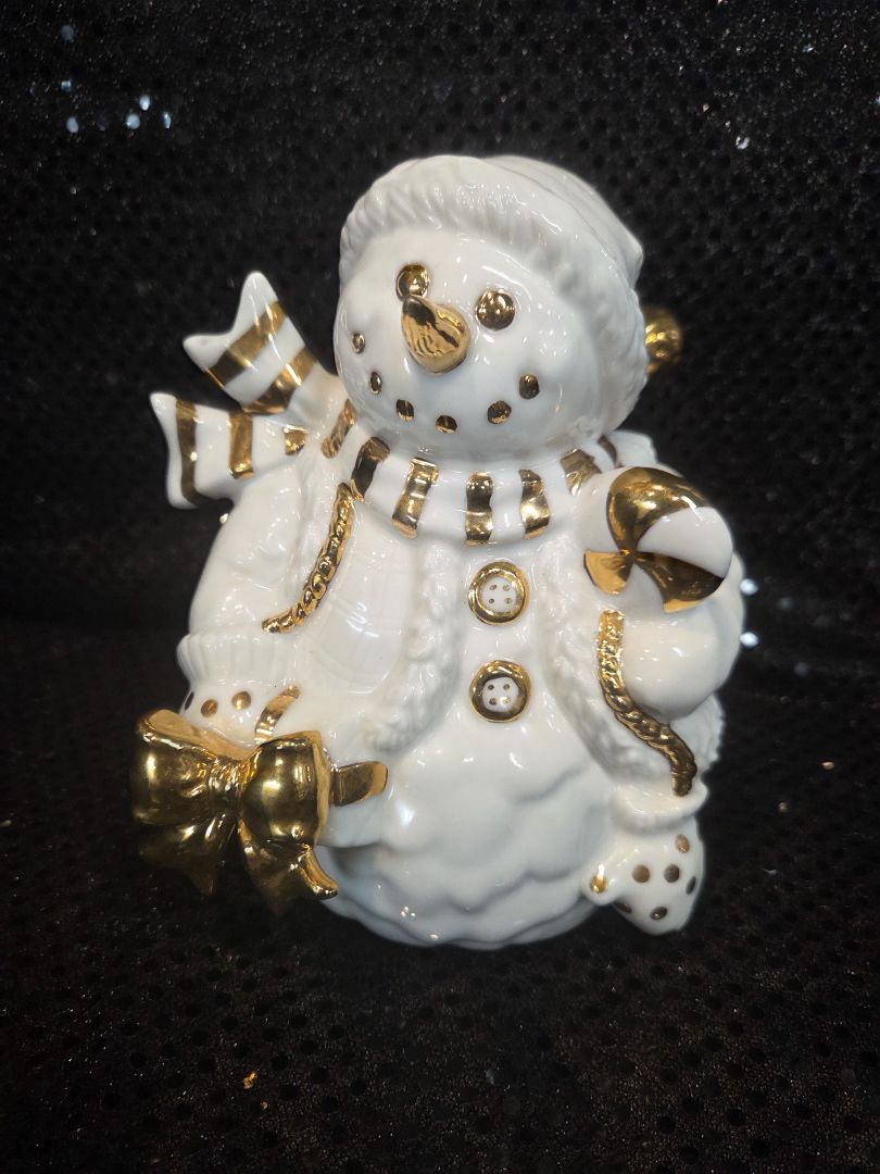 Vintage Snowman Gold/White Porcelain