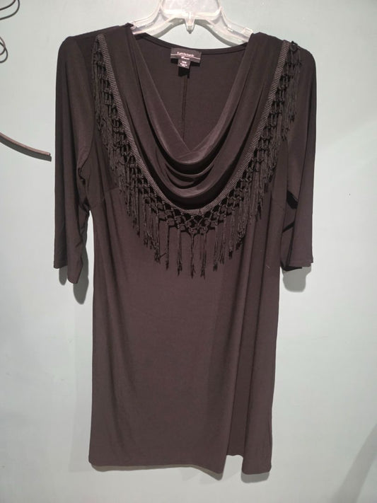 R&M Richards Black dress with fringe top 14W