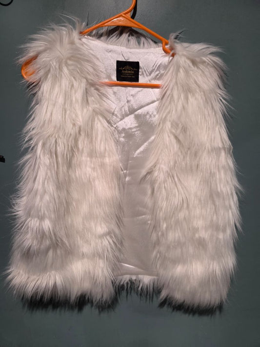 Aukmla Women's Faux Fur Vest White Small
