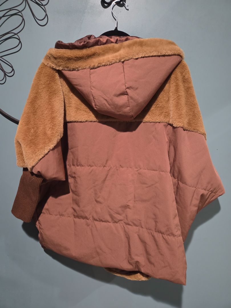 Women's Brown Knit Sleeve Patch Work Coat Large