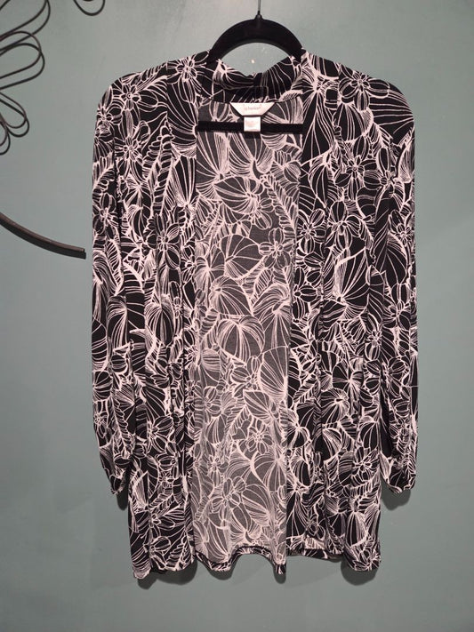 CJ Banks Kimono Style Black and White Flower Top