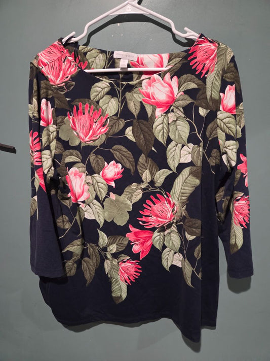Charter Club Women's Tunic with Roses and Greens XL