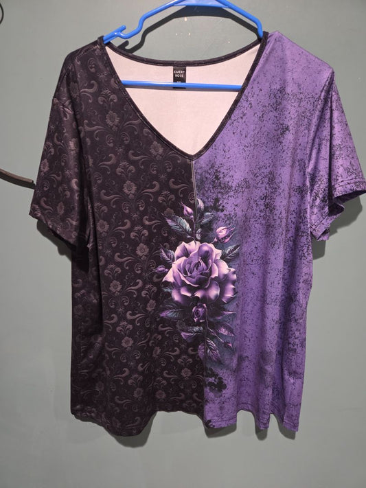 Emery Rose Plus Sized V-Neck Rose Top 1XL