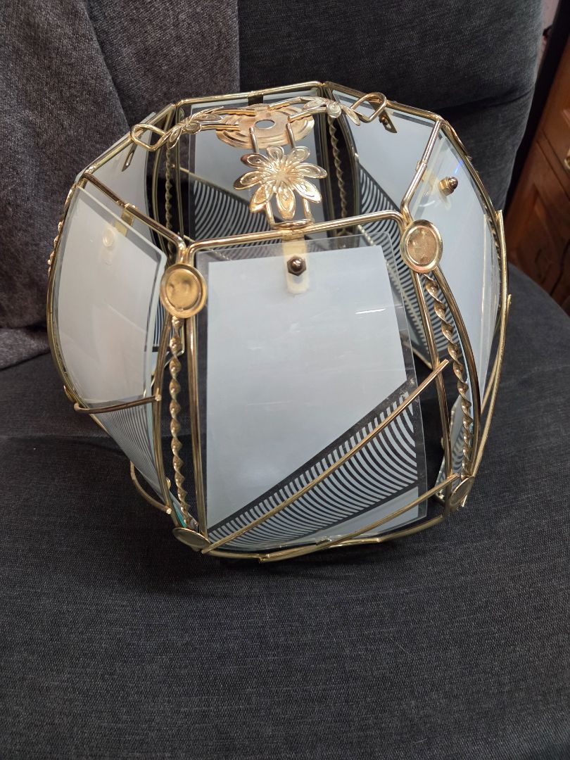 Vintage Frosted Glass Gold/Brass Lampshade MCM art Deco