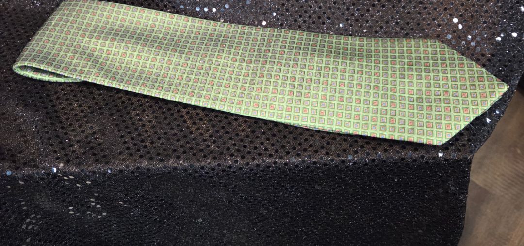 Daniel De Fasson Green Hand Made Silk Necktie Geometric Pattern