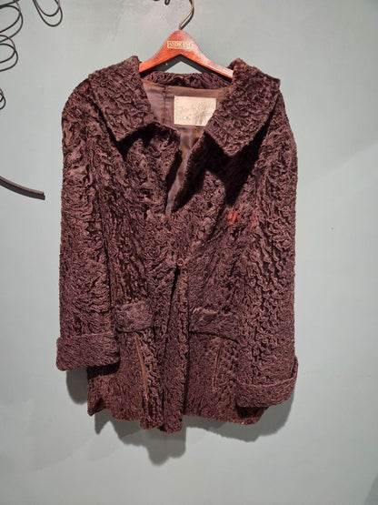 Vintage Brown Persian Lamb Fur Coat by Clyde Burtrum 1950's