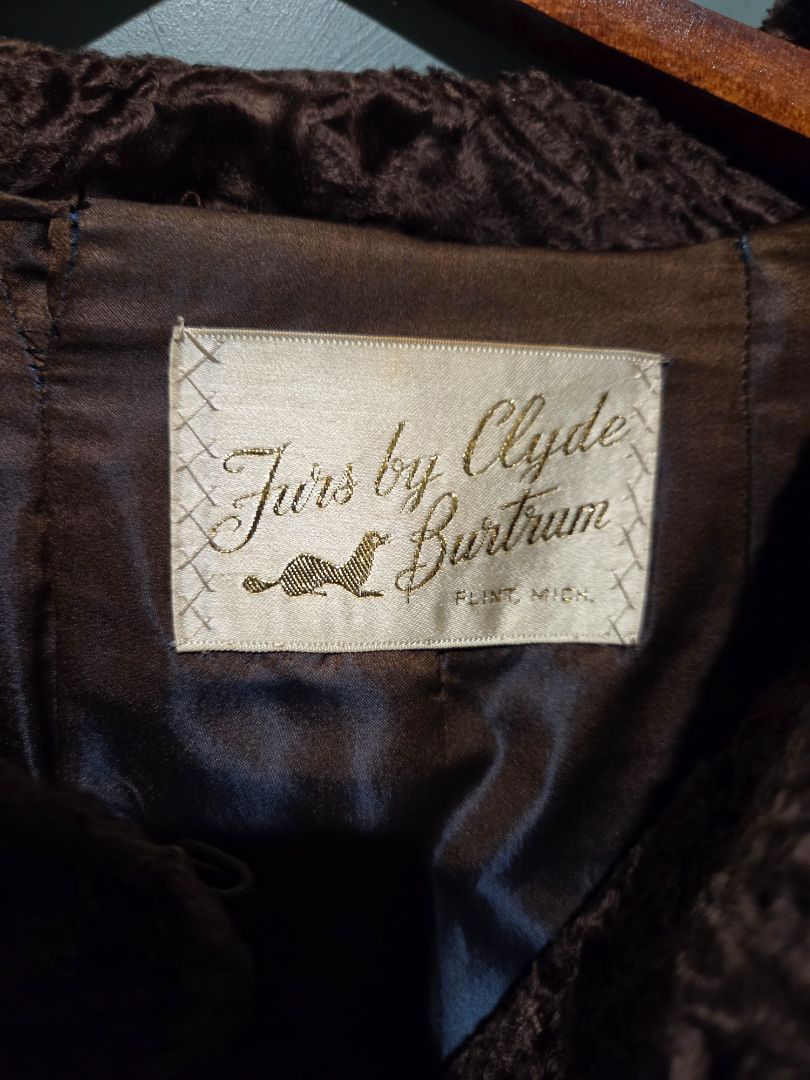Vintage Brown Persian Lamb Fur Coat by Clyde Burtrum 1950's