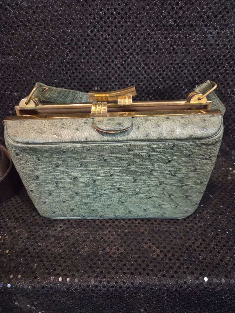 H.A & E Smith Ltd. Green Ostrich Handbag