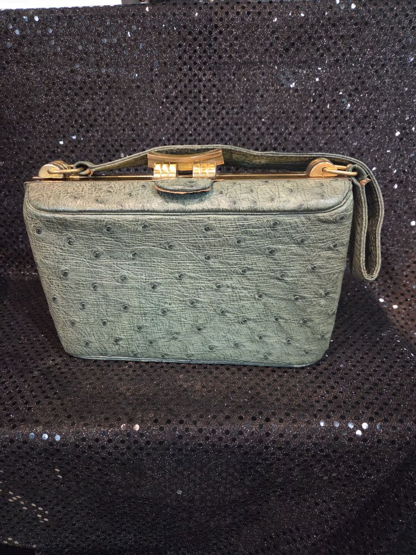 H.A & E Smith Ltd. Green Ostrich Handbag