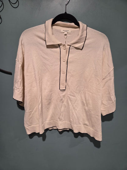 Max Studio London Large Short Sleeve Knit Top Cream/Navy